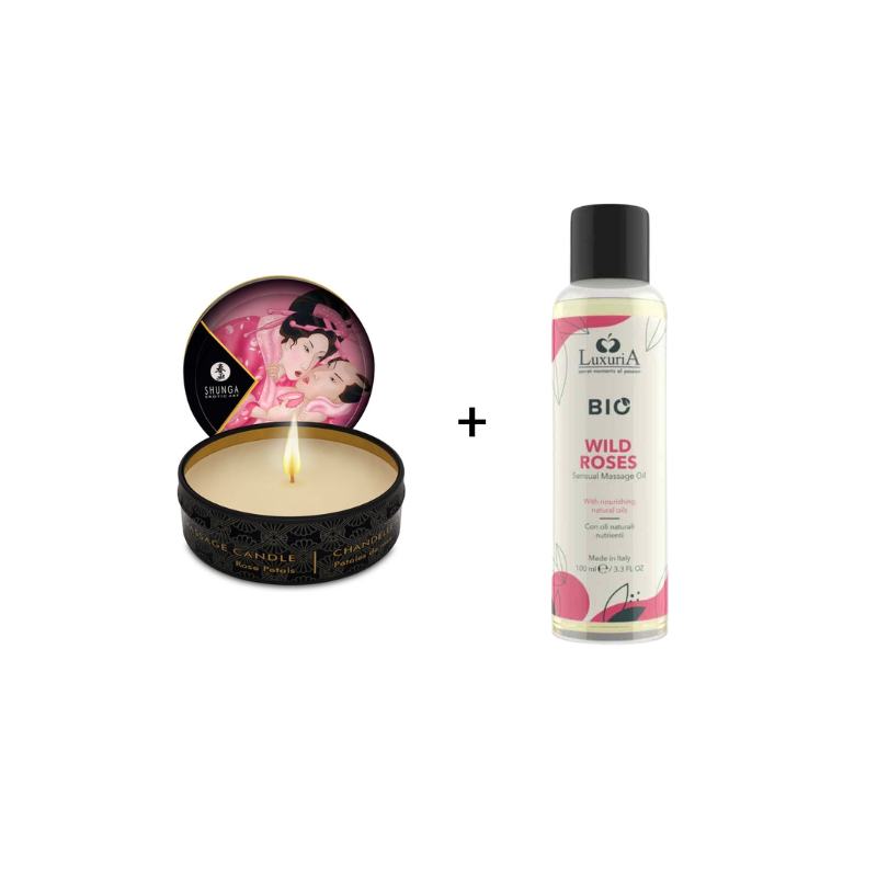 Pack Rose : Huile de massage BIO + Bougie de massage à la rose  - 1
