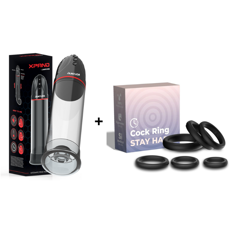 Pack pompe à érections automatique XPAND 3 + 6 anneaux de constriction JAMYJOB - 1