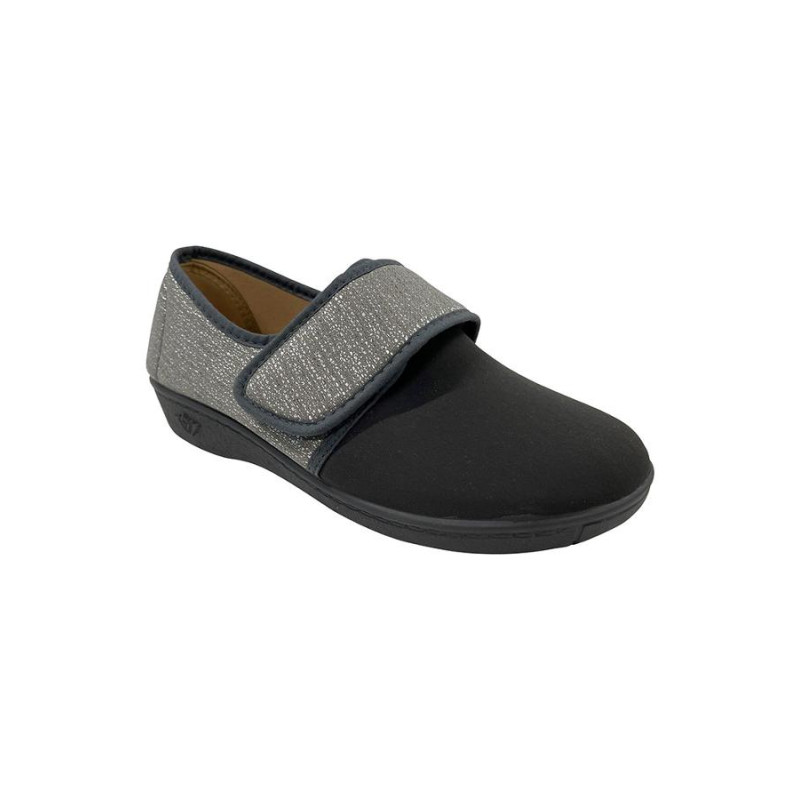 Chaussons avec velcro noires et argentées - Femme L'âge d'or - 1